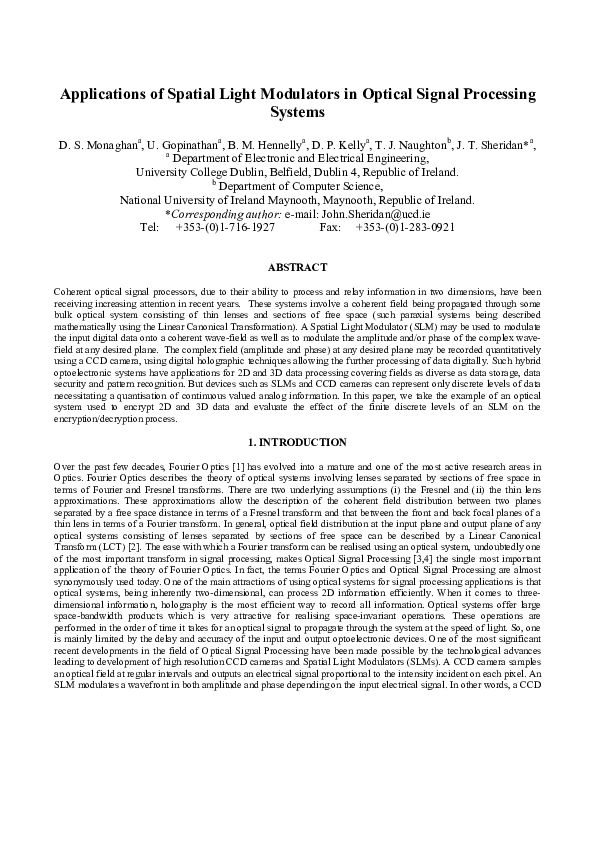 (PDF) Applications of spatial light modulators in optical signal ...
