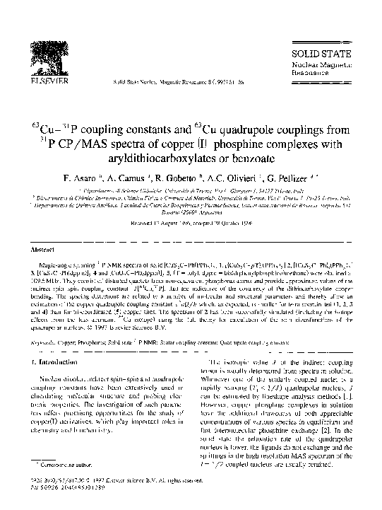 (PDF) 63Cu31P coupling constants and 63Cu quadrupole couplings from