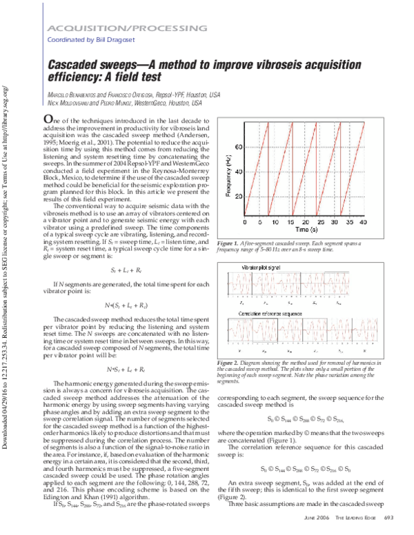 (PDF) Cascaded sweeps—A method to improve vibroseis acquisition