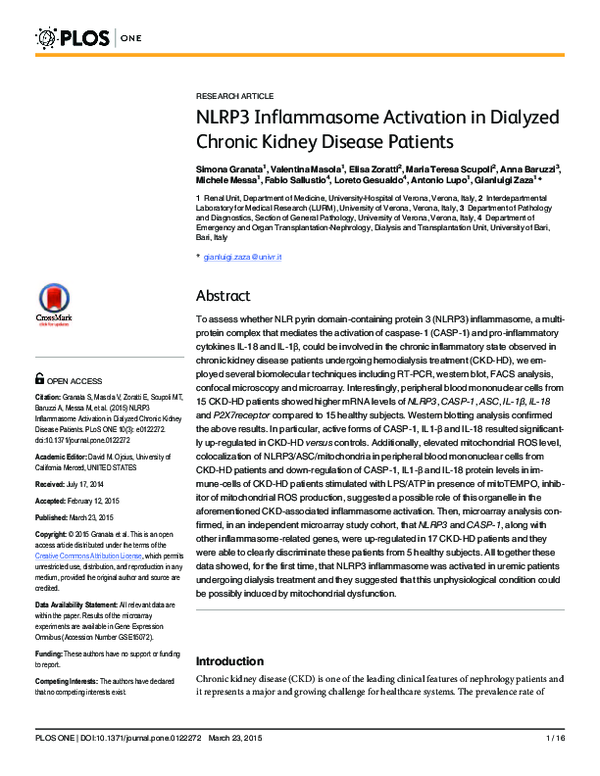 (PDF) NLRP3 Inflammasome Activation in Dialyzed Chronic Kidney Disease ...