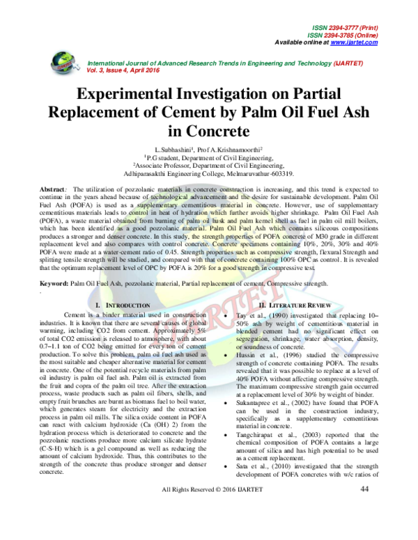 (PDF) Experimental Investigation on Partial Replacement of Cement by ...