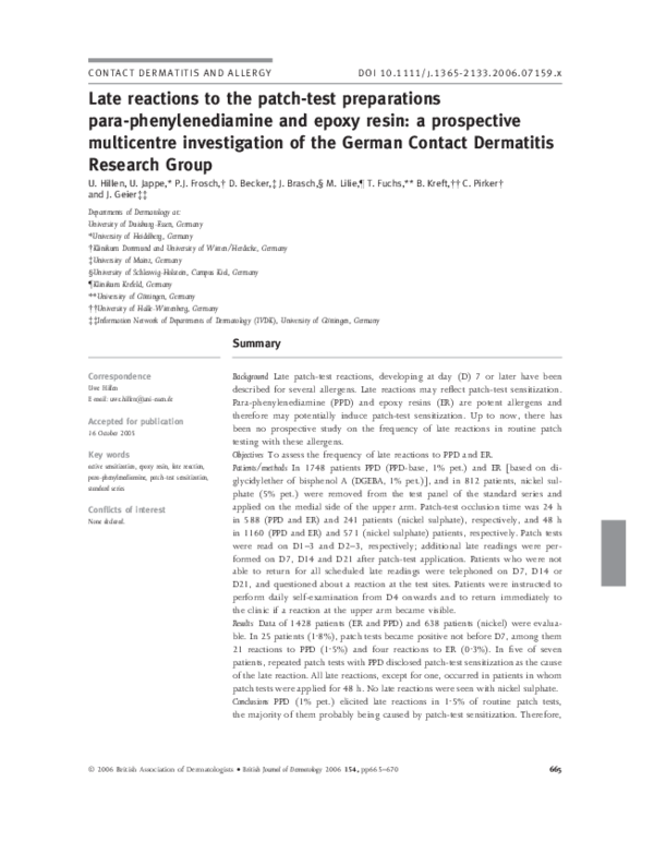 (PDF) Allergic contact dermatitis caused by ptertbutylphenol formaldehyde resin and
