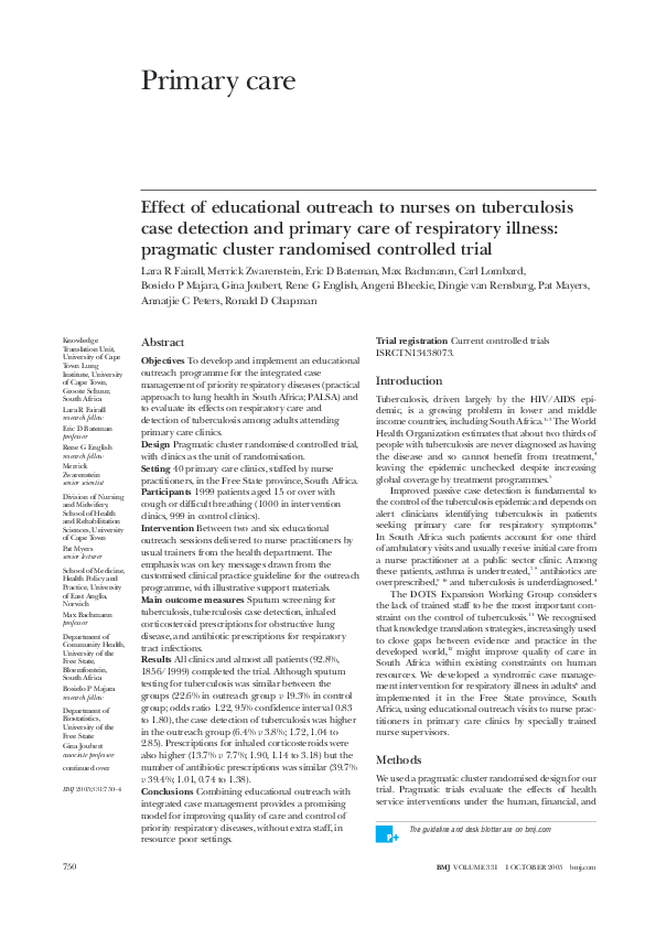 (PDF) Effect of educational outreach to nurses on tuberculosis case ...