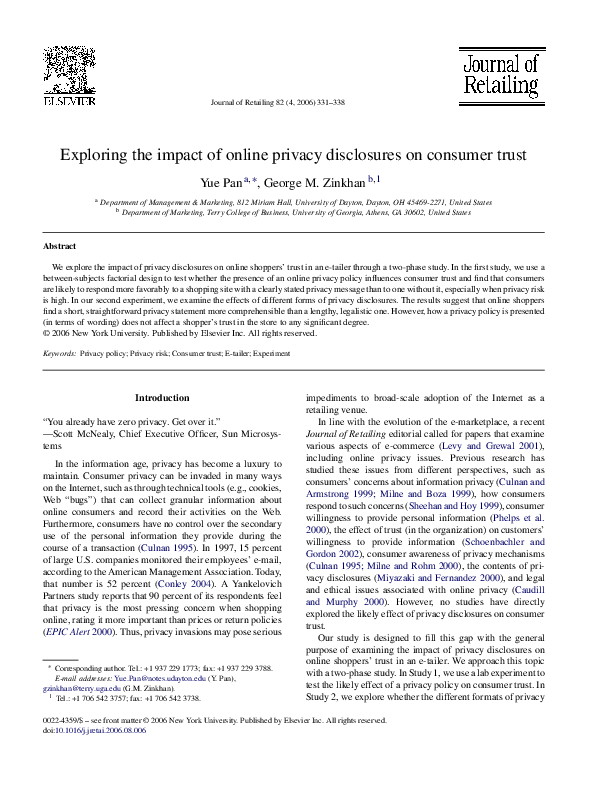 (PDF) Exploring the impact of online privacy disclosures on consumer trust