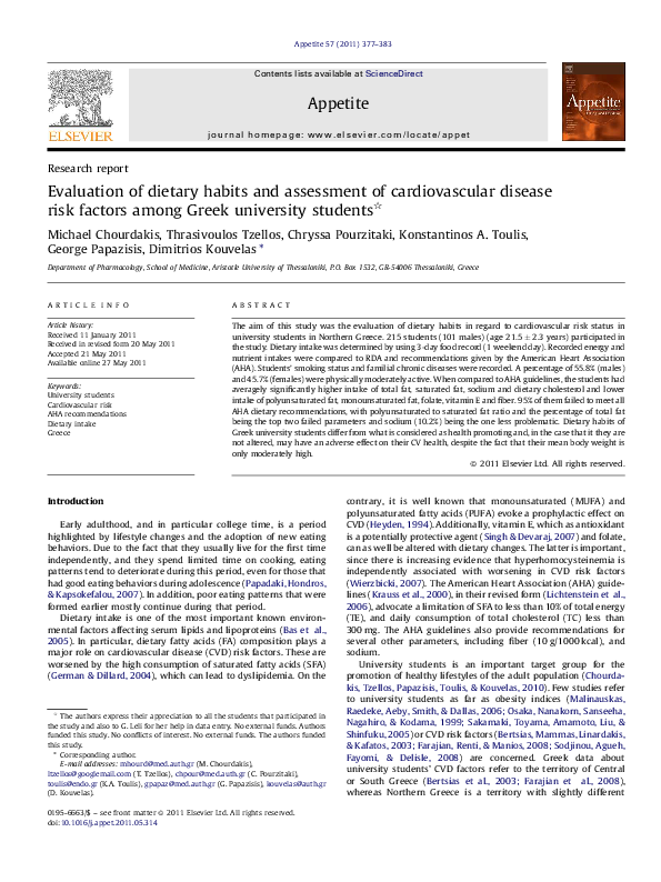(PDF) Evaluation of dietary habits and assessment of cardiovascular ...