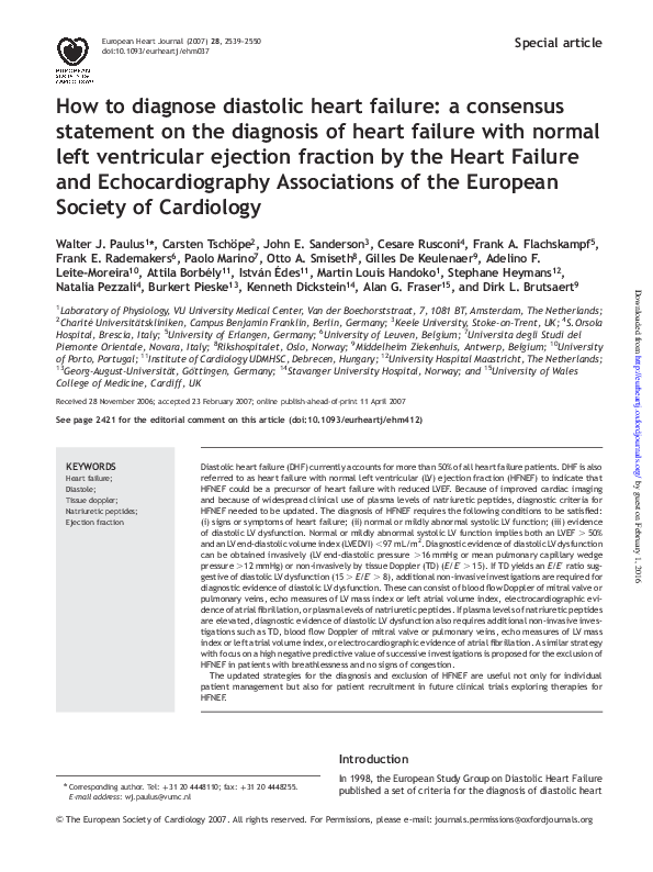 (PDF) How to diagnose diastolic heart failure: a consensus statement on ...