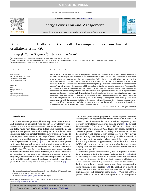(PDF) Design of output feedback UPFC controller for damping of ...