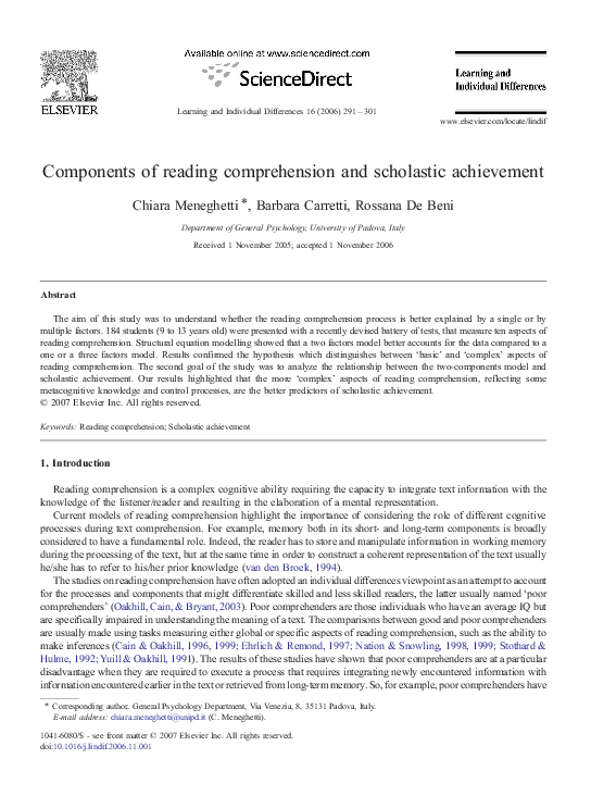 (PDF) Components of reading comprehension and scholastic achievement
