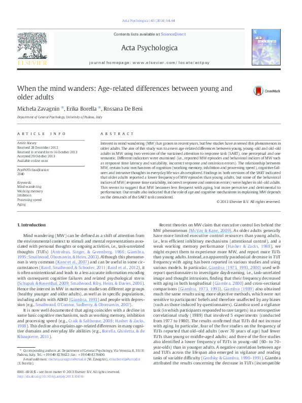 (PDF) When the mind wanders: Age-related differences between young and ...