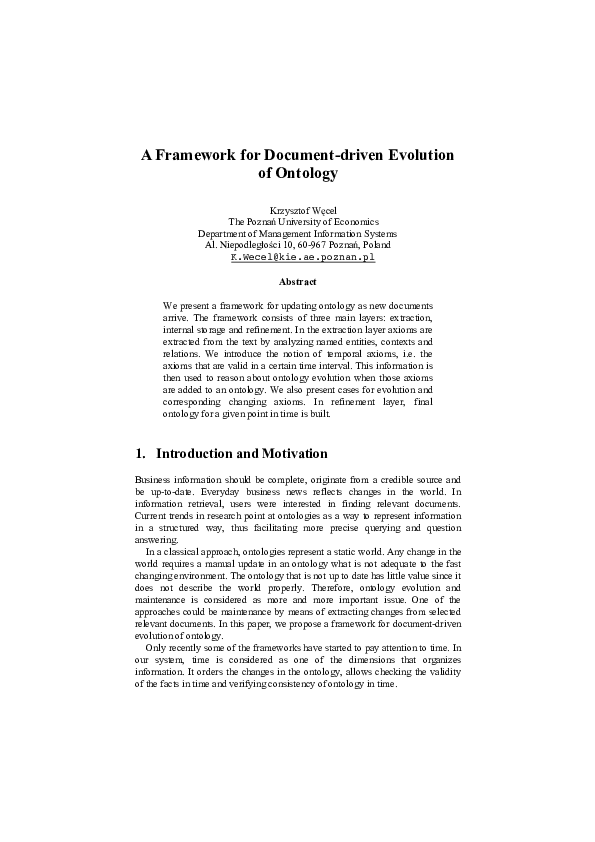 (PDF) A Framework for Document-driven Evolution of Ontology