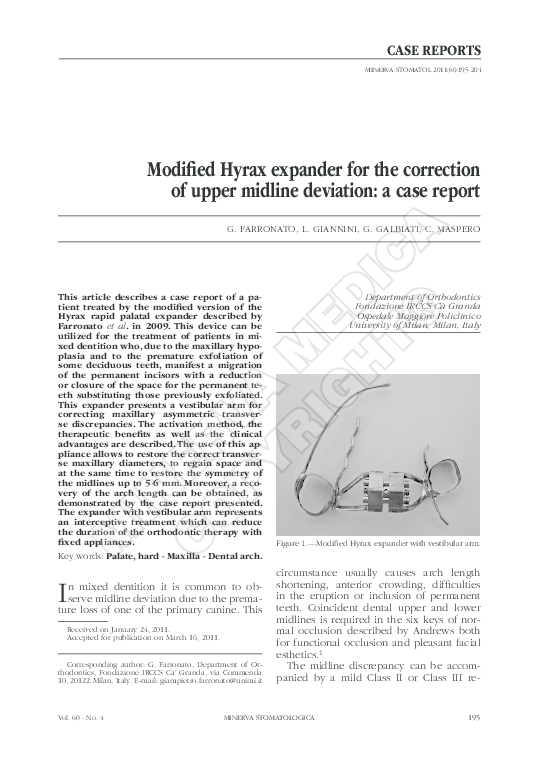 (PDF) Modified Hyrax expander for the correction of upper midline ...