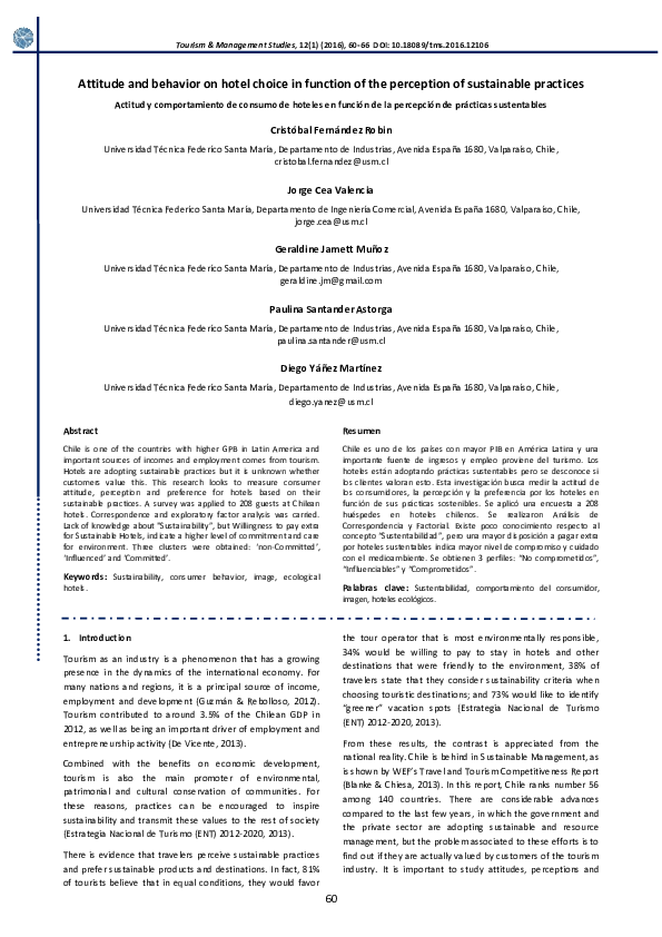 (PDF) Attitude and behavior on hotel choice in function of the ...