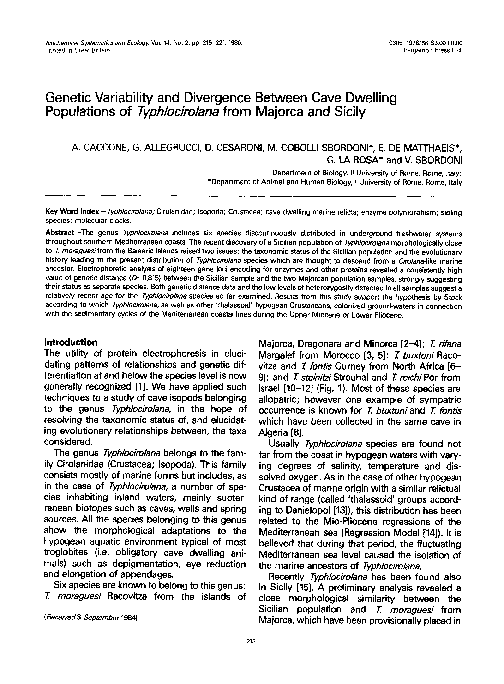 (PDF) Genetic variability and divergence between cave dwelling ...