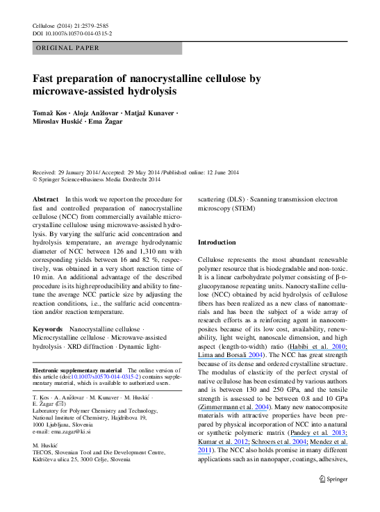 (PDF) Fast preparation of nanocrystalline cellulose by microwave ...