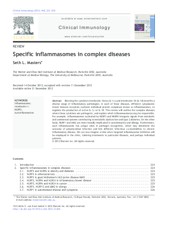 (PDF) Specific inflammasomes in complex diseases