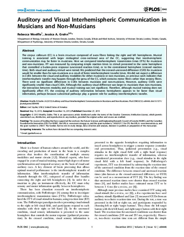 (PDF) Auditory and Visual Interhemispheric Communication in Musicians ...