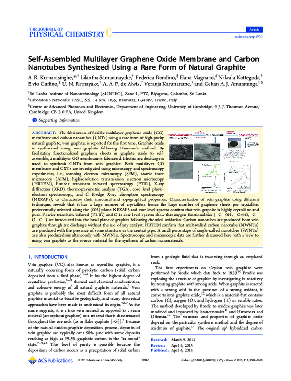 (PDF) Self-Assembled Multilayer Graphene Oxide Membrane and Carbon ...