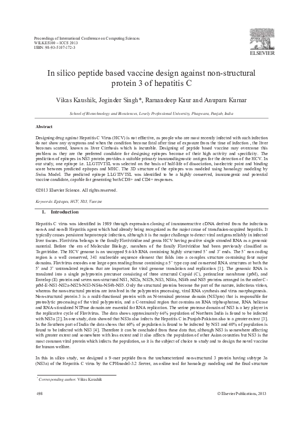 (PDF) In silico peptide based vaccine design against non-structural ...