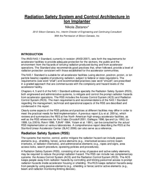 (PDF) Radiation Safety System and Control Architecture in Ion Implanter