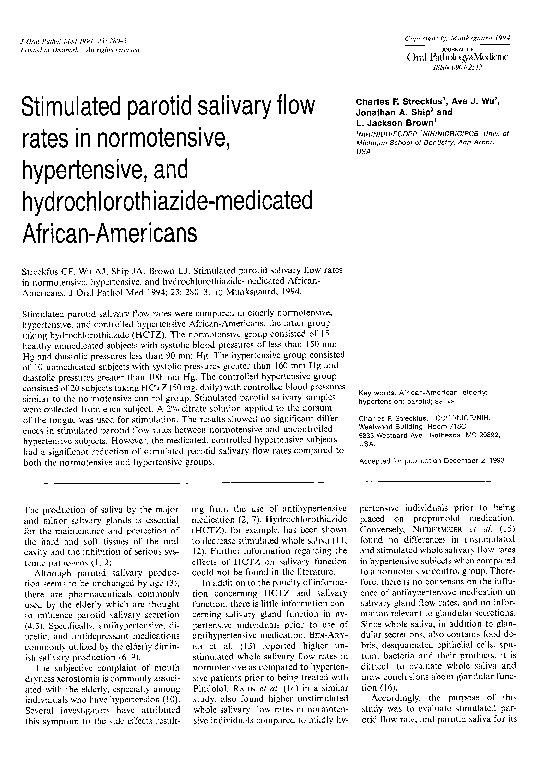 (PDF) Stimulated parotid salivary flow rates in normotensive