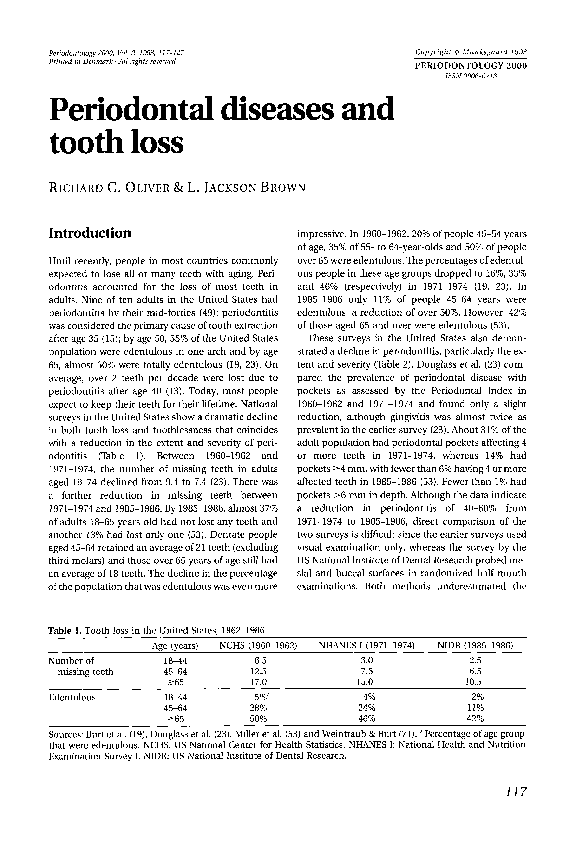 (PDF) Periodontal diseases and tooth loss