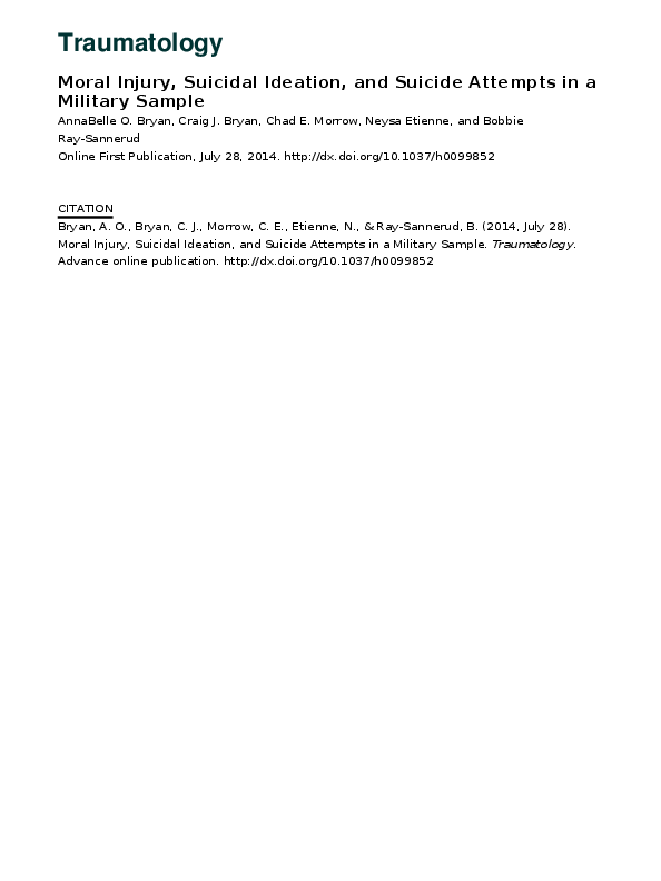 (PDF) Moral injury, suicidal ideation, and suicide attempts in a ...