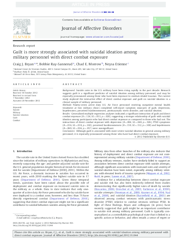 (PDF) Guilt is more strongly associated with suicidal ideation among ...