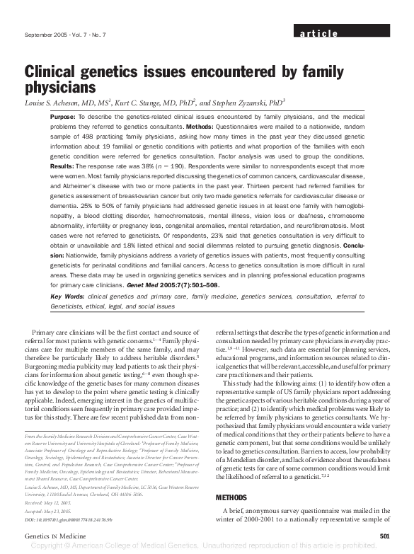 (PDF) Clinical issues encountered by family physicians