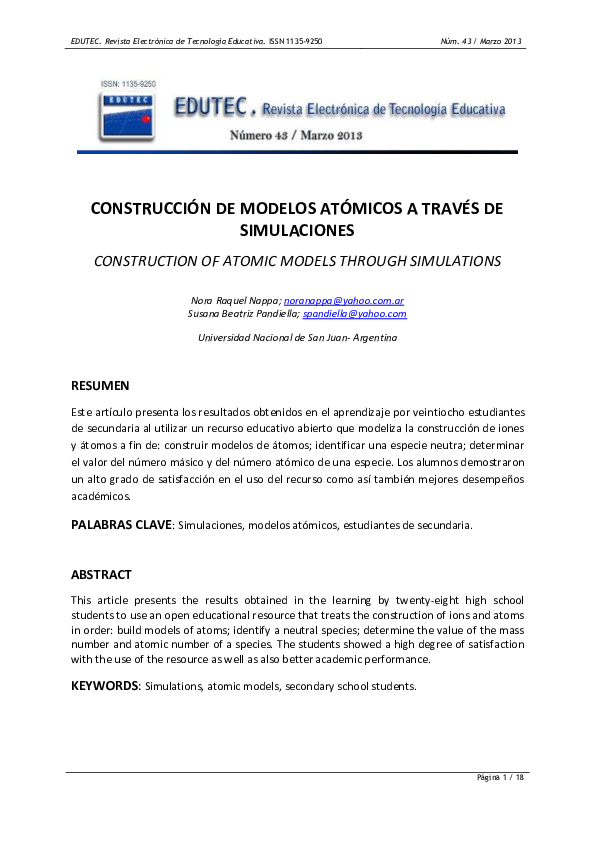 Pdf Construcción De Modelos Atómicos A Través De