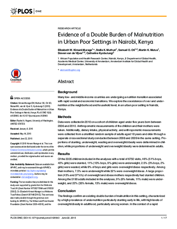 (PDF) Evidence of a Double Burden of Malnutrition in Urban Poor ...