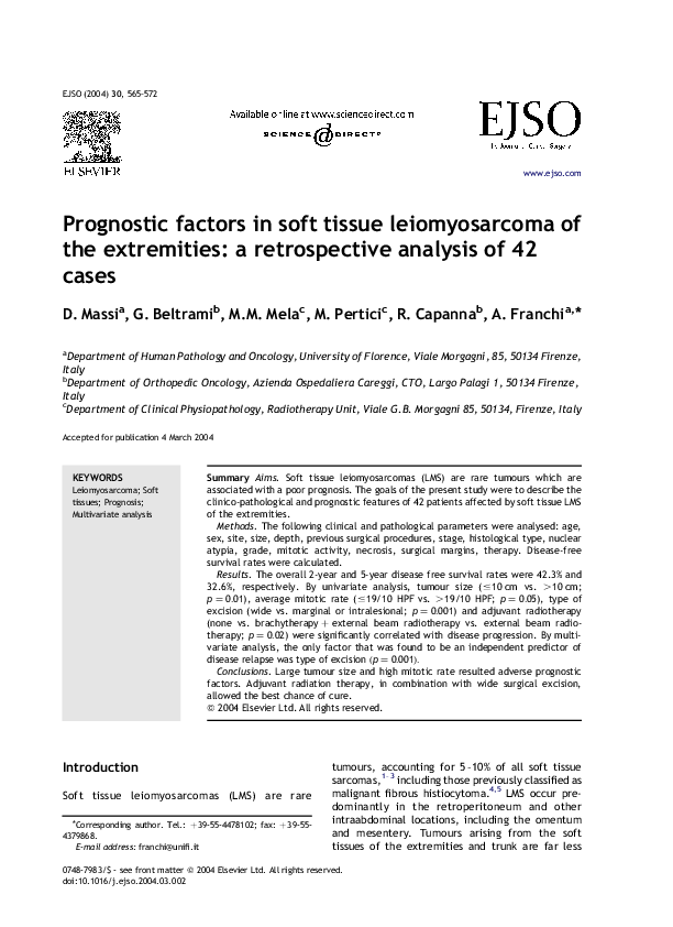 (PDF) Prognostic factors in soft tissue leiomyosarcoma of the ...