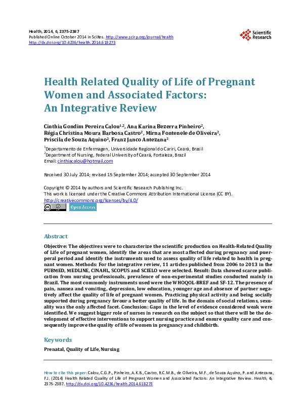 (PDF) Health Related Quality of Life of Pregnant Women and Associated ...