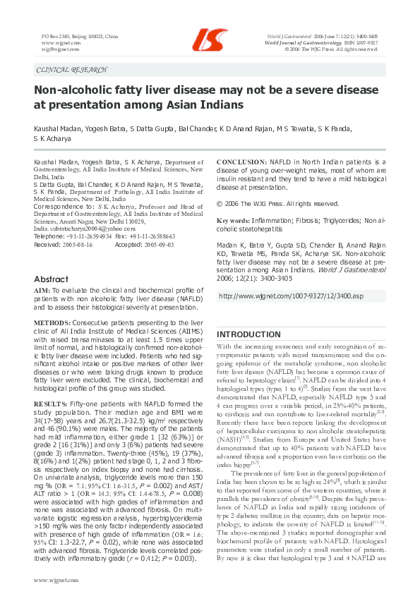 (PDF) Non-alcoholic fatty liver disease may not be a severe disease at ...