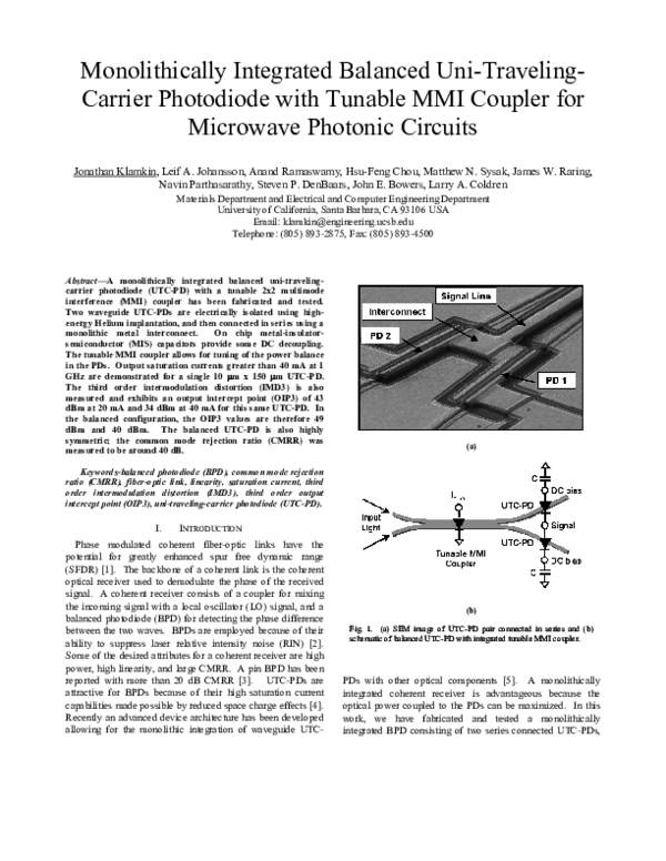 (PDF) Monolithically Integrated Balanced UniTravelingCarrier