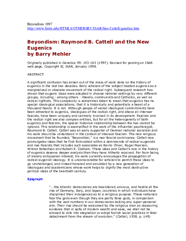 (PDF) Beyondism: Raymond B. Cattell and the new eugenics