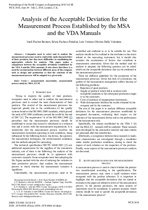 (PDF) Analysis of the Acceptable Deviation for the Measurement Process ...
