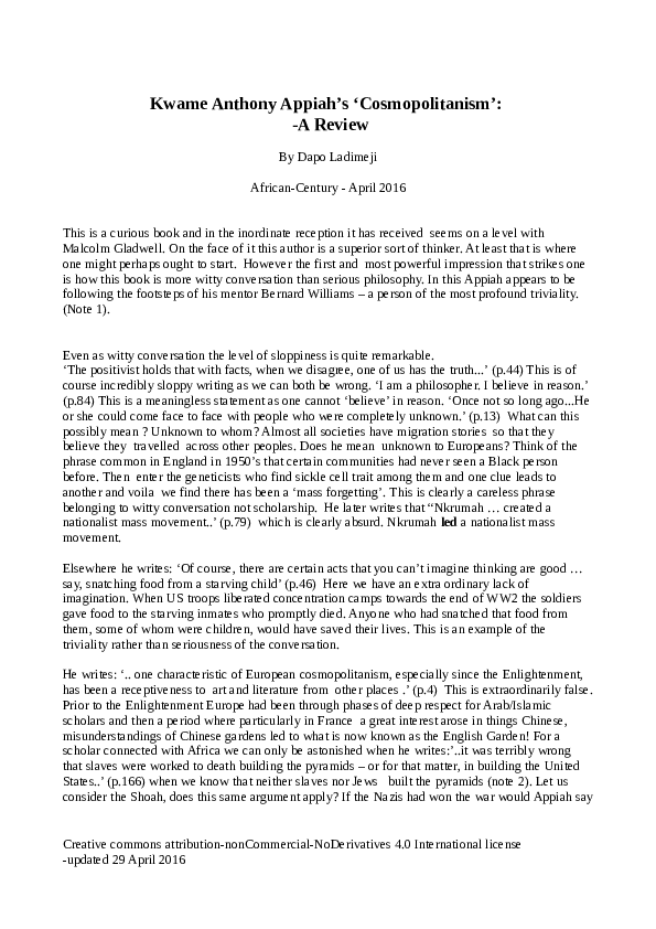 Appiah cosmopolitanism essay picture