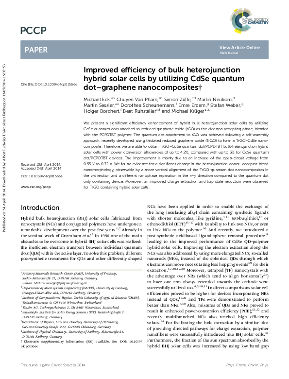 (PDF) Improved efficiency of bulk heterojunction hybrid solar cells by ...