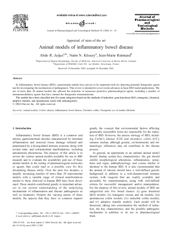 (PDF) Animal models of inflammatory bowel disease Toshifumi Hibi