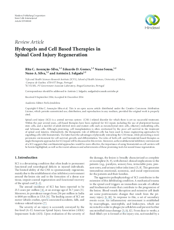 (PDF) Hydrogels and Cell Based Therapies in Spinal Cord Injury Regeneration