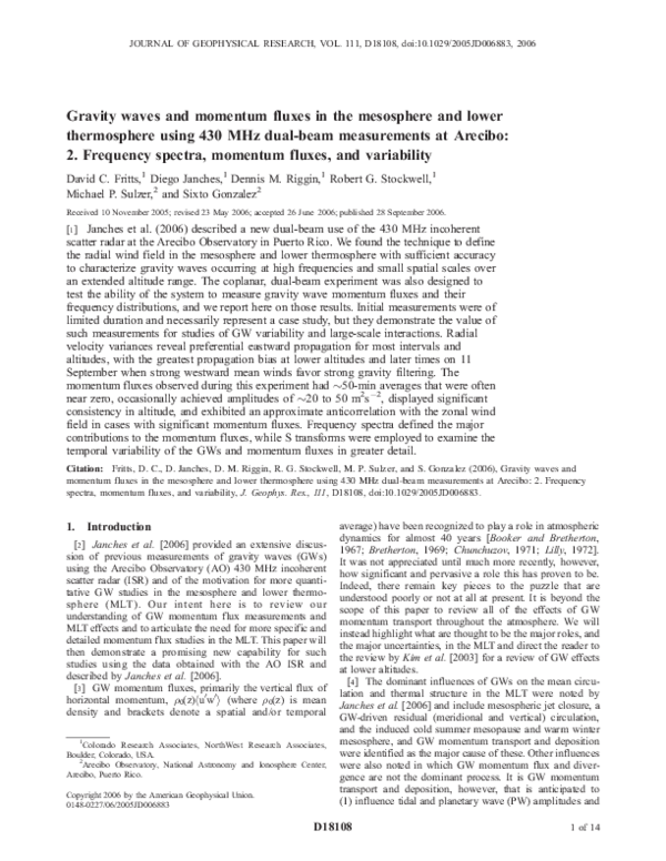 (PDF) Gravity waves and momentum fluxes in the mesosphere and lower ...