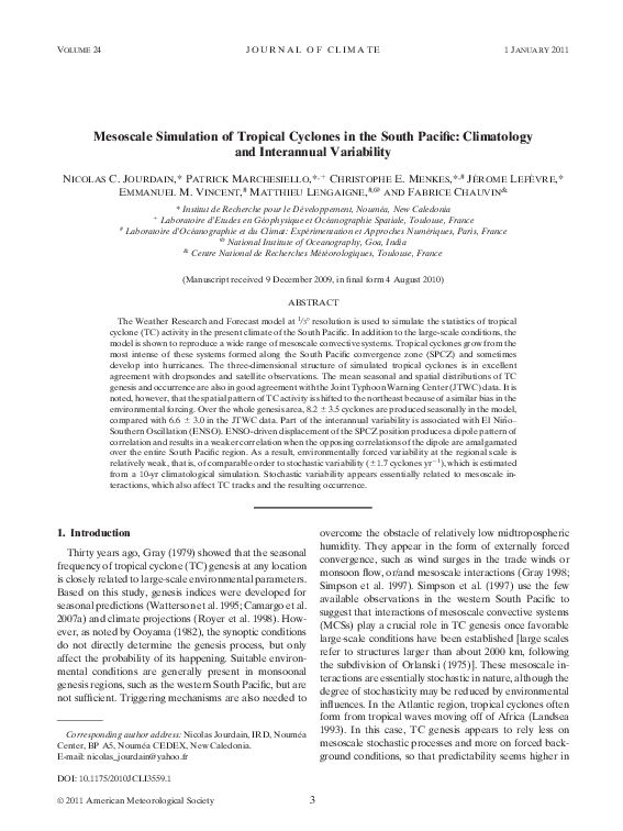 (PDF) Mesoscale Simulation of Tropical Cyclones in the South Pacific ...