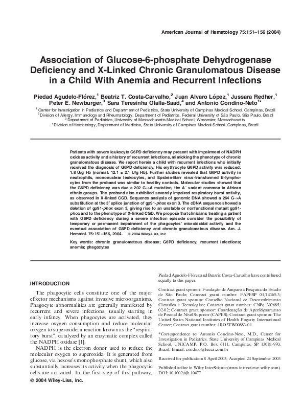 (PDF) Association of glucose-6-phosphate dehydrogenase deficiency and X ...