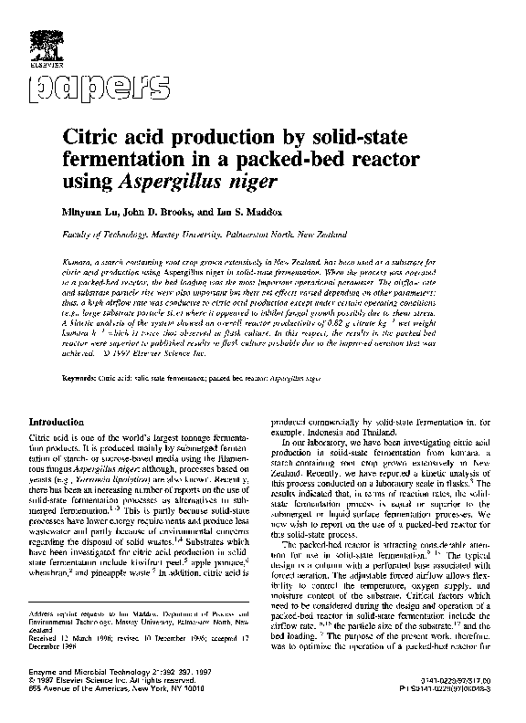 (PDF) Citric acid production by solid-state fermentation in a packed ...