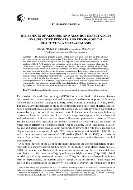 (PDF) The effects of alcohol and alcohol expectancies on subjective ...