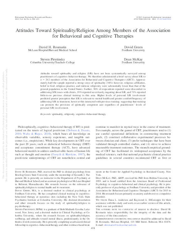 (PDF) Attitudes toward spirituality/religion among members of the