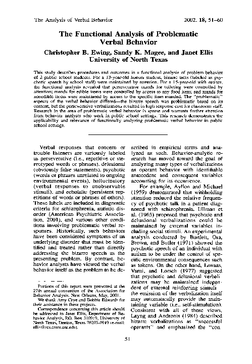 (PDF) The functional analysis of problematic verbal behavior