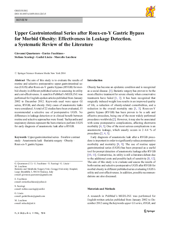 (PDF) Upper Gastrointestinal Series after Roux-en-Y Gastric Bypass for ...