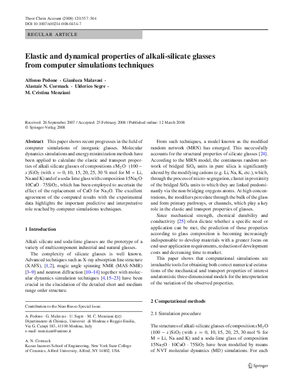 (PDF) Elastic and dynamical properties of alkali-silicate glasses from ...
