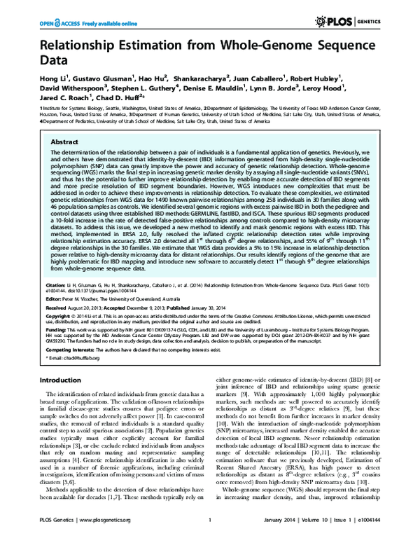(PDF) Relationship estimation from whole-genome sequence data